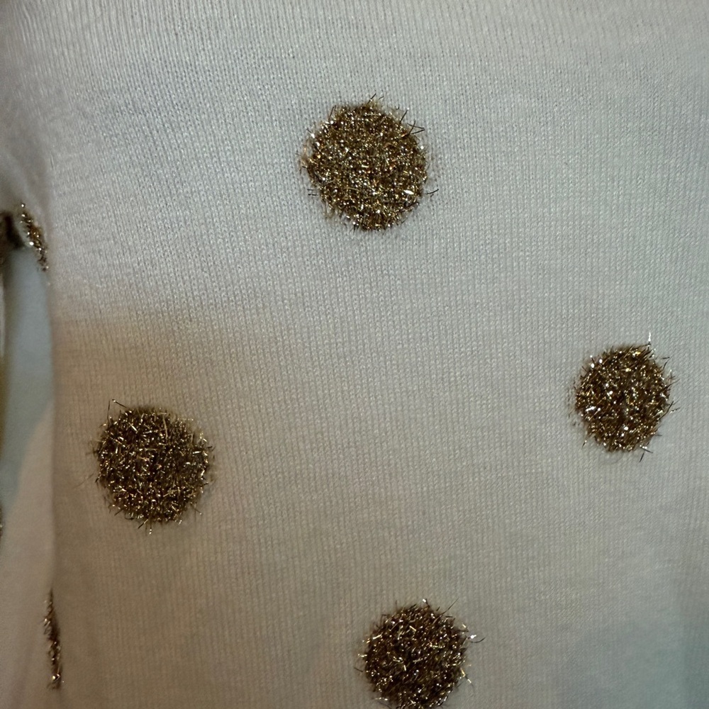 Active Seller! Talbots Cream Sweater with Gold Polka Dots - Picture 4 of 4